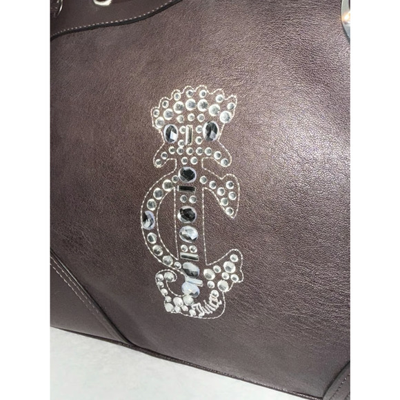 Juicy Couture Chocolate Brown Tote Bag Crystal Crown Logo Bling Shoulder Purse - Picture 5 of 5